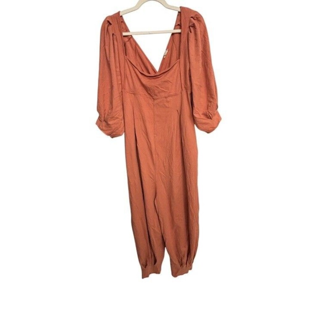 Free People Intimately Lotta Love Jumpsuit Sz M Coral Relaxed Boho 100% Cotton - Picture 2 of 6